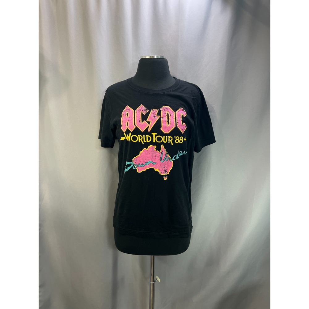 AC/DC World Tour 88 Down Under T Shirt Womens Small Black Graphic Crew Neck